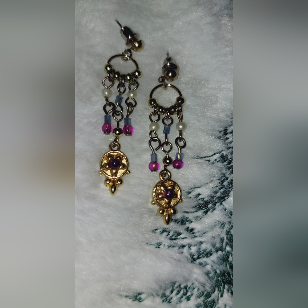 Chic Gold and Pink Dangle Earrings